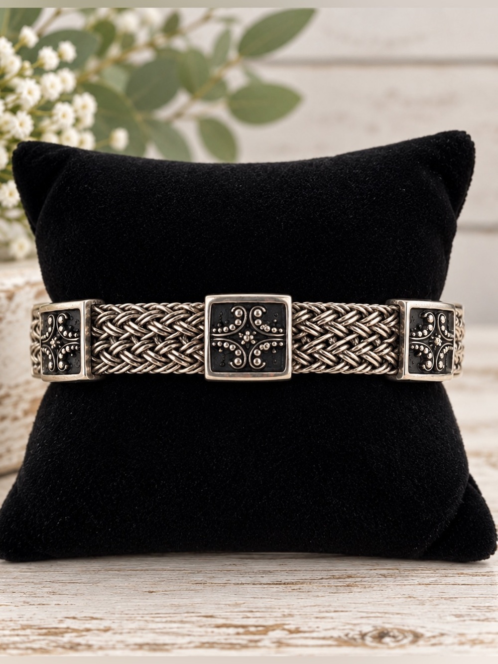 Vintage Lois Hill Woven Sterling Silver Station Bracelet 925 Indonesia
